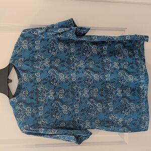 Oscar De La Renta Expressions Blue Patterned Short Sleeve Silk Shirt